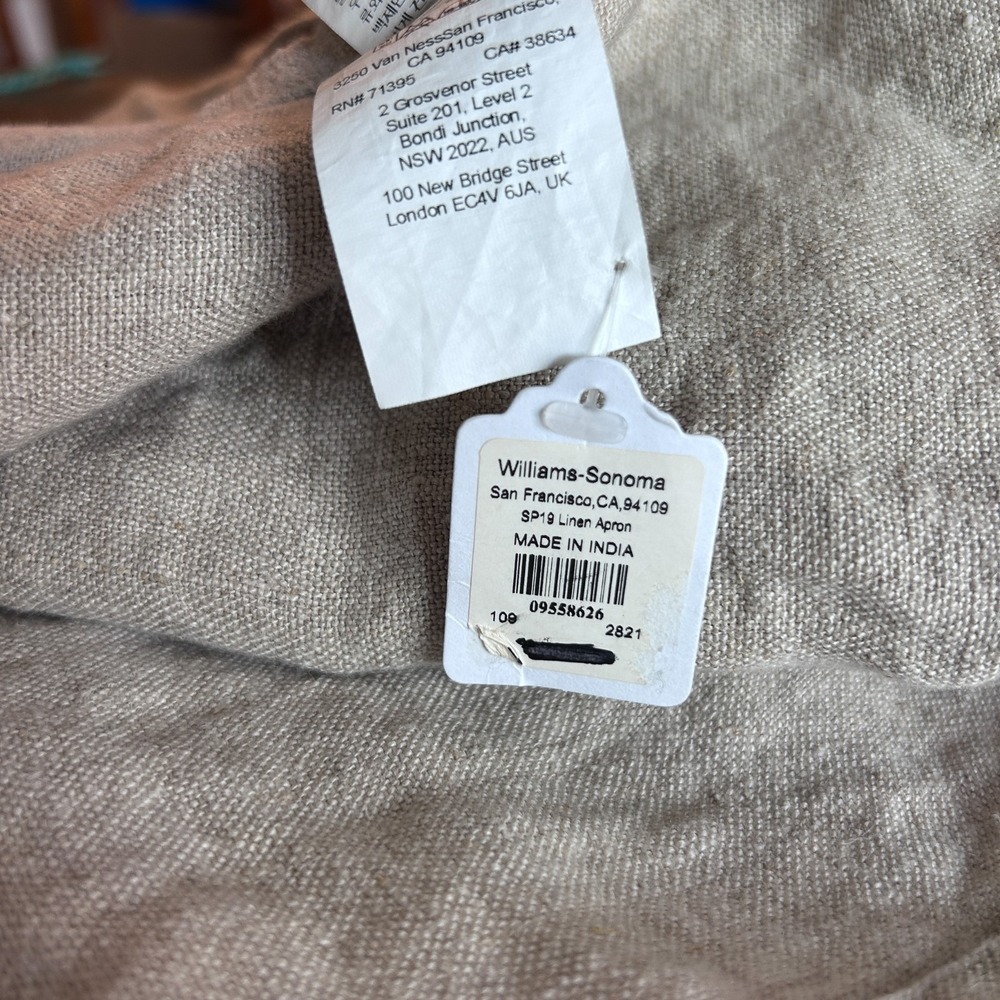 Williams Sonoma NWT 100% Linen Apron Natural Boho Minimalist Sand Tone - Picture 9 of 10